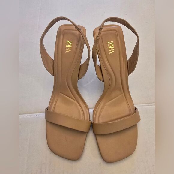 Zara Strappy Sandals In Tan Size 10 - Picture 1 of 12